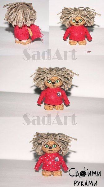 Домовёнок Кузя из пробки, шпагата и кусочка ткани