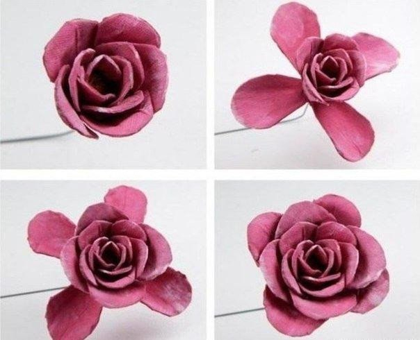 Розы из яичных лотков