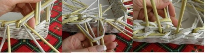 Корзинка-лоток для пасхальных яиц из газетных трубочек