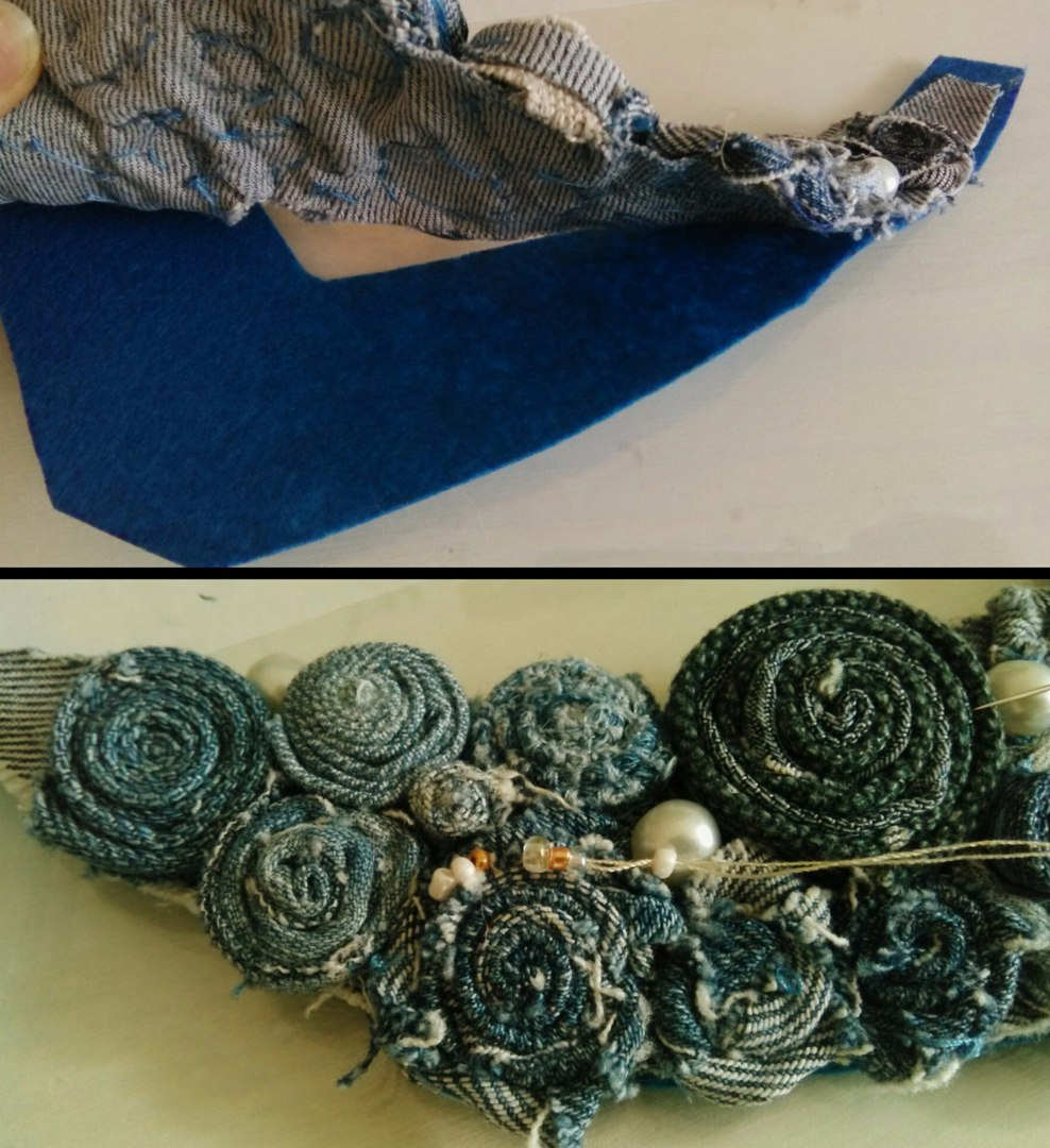 Идея для колье из лоскутков джинс Идея для колье из лоскутков джинс