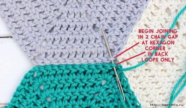 Разноцветный плед крючком шестиугольными мотивами