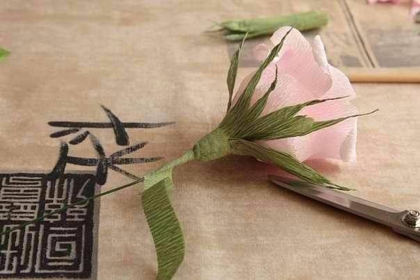 Розочка из гофрированной бумаги - легкий урок.