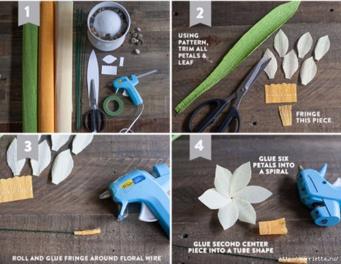 Весенние нарциссы из гофрированной бумаги. Мастер-класс