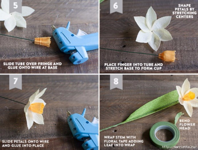 Весенние нарциссы из гофрированной бумаги. Мастер-класс