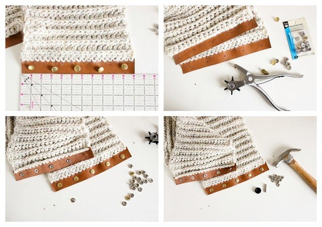 Шарф-снуд с отделкой кожей и кнопками