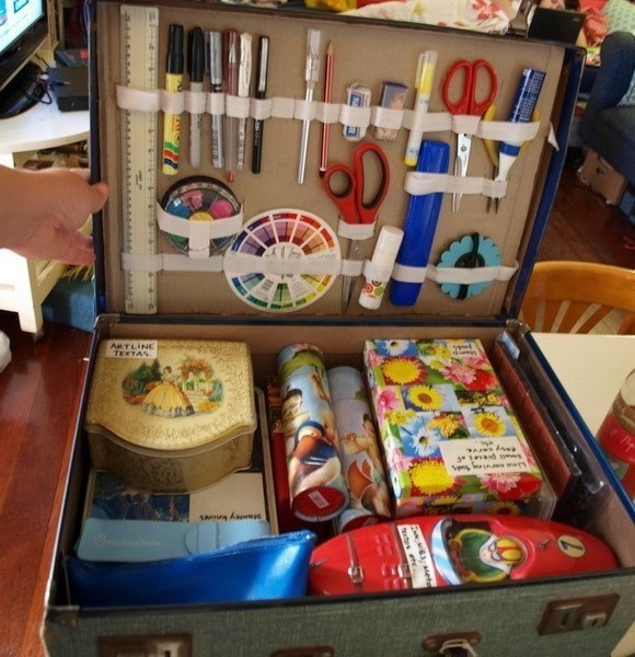 Идея - превращаем старый чемодан в органайзер для хранения рукодельных мелочей
