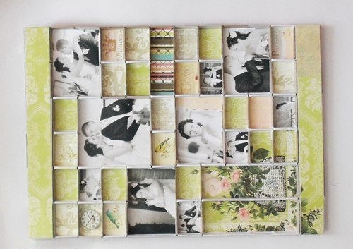 Идея для семейных фотографий - панно из спичечных коробков