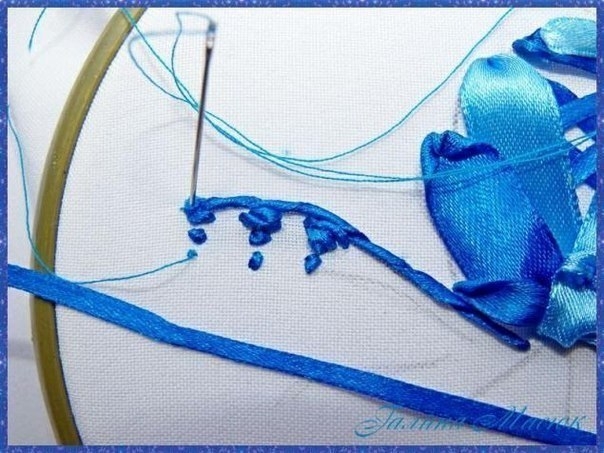 Вышивка лентами. Элемент гжельской росписи