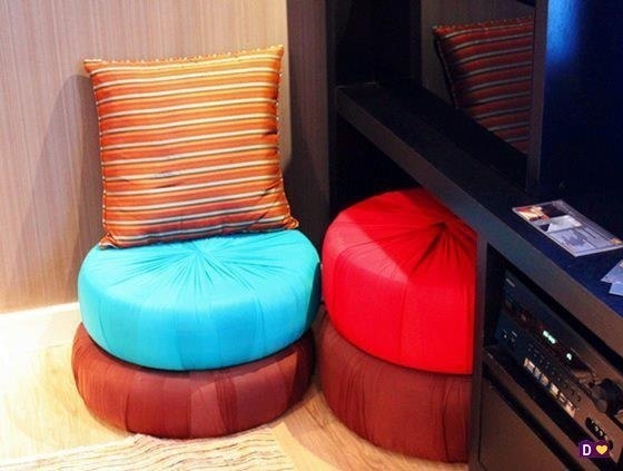 Пуфики и журнальные столики из резиновых шин