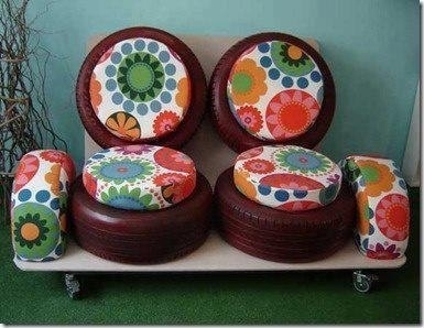 Пуфики и журнальные столики из резиновых шин