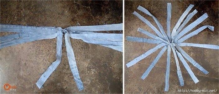 Плетем корзинку из полосок джинсовой ткани