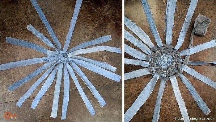 Плетем корзинку из полосок джинсовой ткани