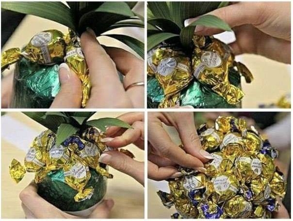 Конфетный ананас в подарок сладкоежкам.