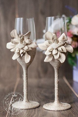 Декор бокалов мешковиной