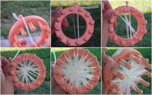 Цветочки из ниток, цветы на луме и ее заменителе из картона