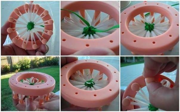 Цветочки из ниток, цветы на луме и ее заменителе из картона