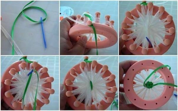 Цветочки из ниток, цветы на луме и ее заменителе из картона