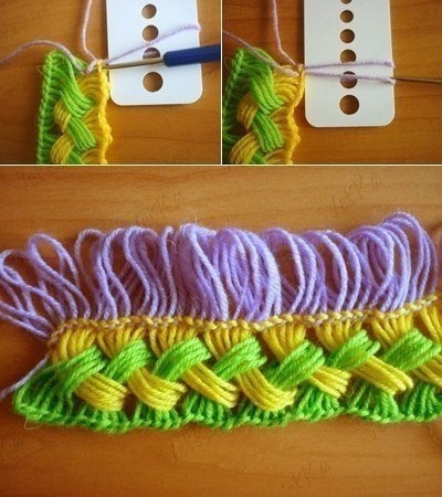 Веселый шарфик, вязание крючком на линейке.