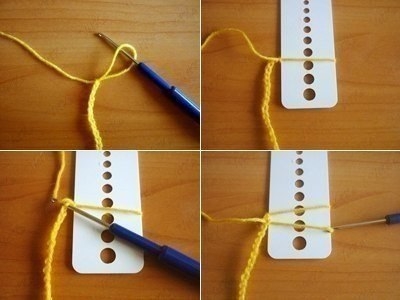 Веселый шарфик, вязание крючком на линейке.