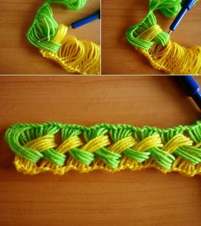 Веселый шарфик, вязание крючком на линейке.