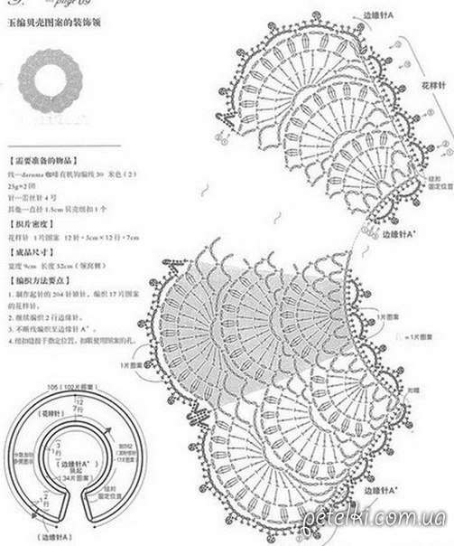 Ажурный воротничок с бисером. Схема