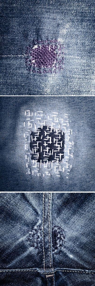 Применяем технику сашико для ремонта джинс.