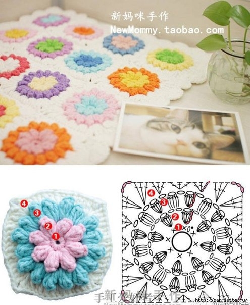 Подушки мотивом африканский цвeток и другие схемы для вязания пледов, ковриков и подушек