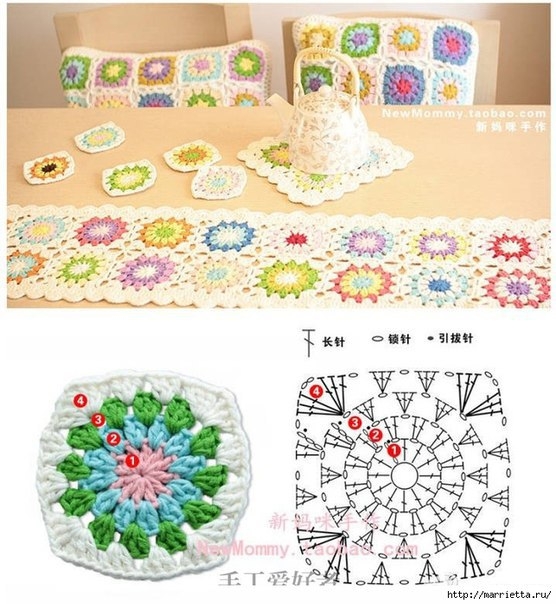 Подушки мотивом африканский цвeток и другие схемы для вязания пледов, ковриков и подушек