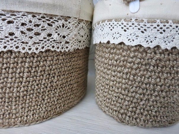 Джутовые корзины из пластиковых вёдер