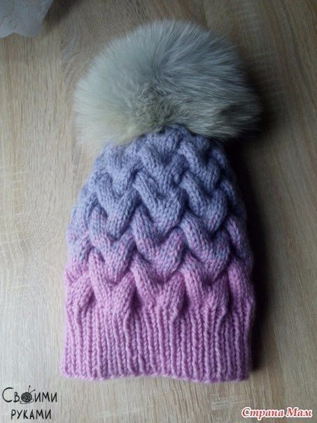 Шапка косами с градиентом