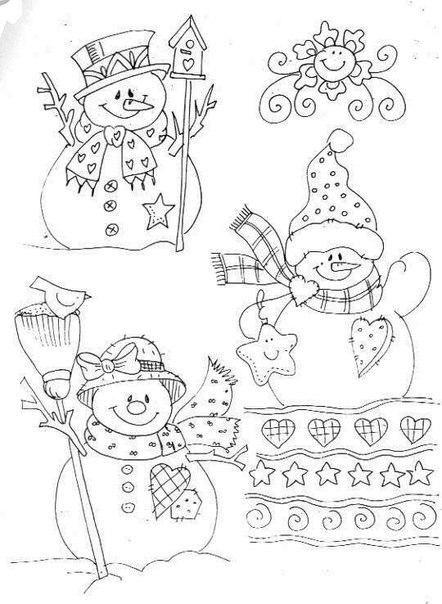 Новогодние шаблоны для росписи окон. Снеговики.