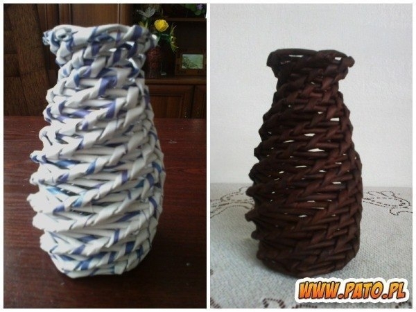 Плетем вазочку из газетных трубочек. Мастер-класс.