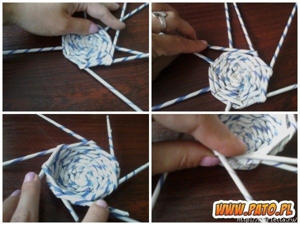 Плетем вазочку из газетных трубочек. Мастер-класс.