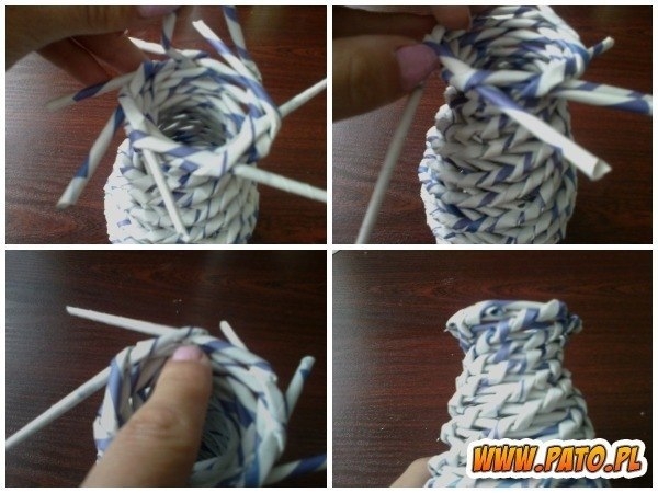 Плетем вазочку из газетных трубочек. Мастер-класс.