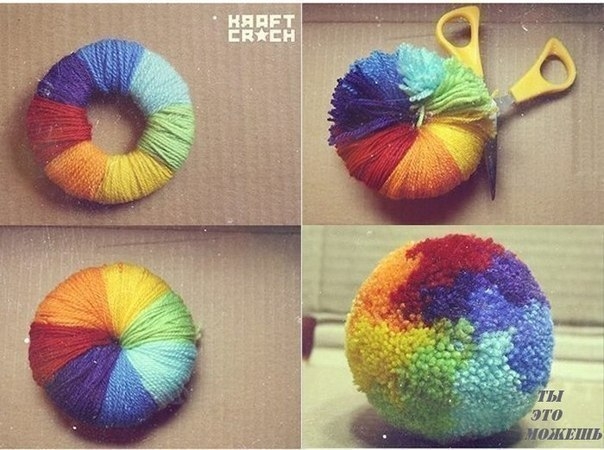 Милые, уютные поделки из помпонов.